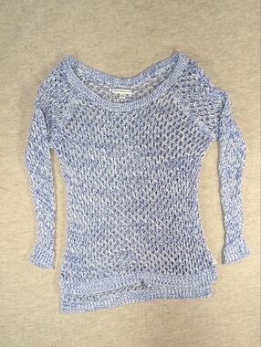 AE Outfitters Heathered Blue Open-Knit Scoop Neck Sweater Beachy Natural Swim XS